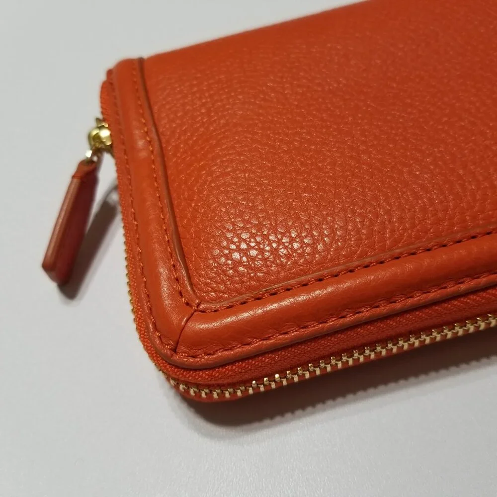 NWT Tory Burch Amanda Zip Continental Wallet Orange High-Quality Pebble‎ Leather